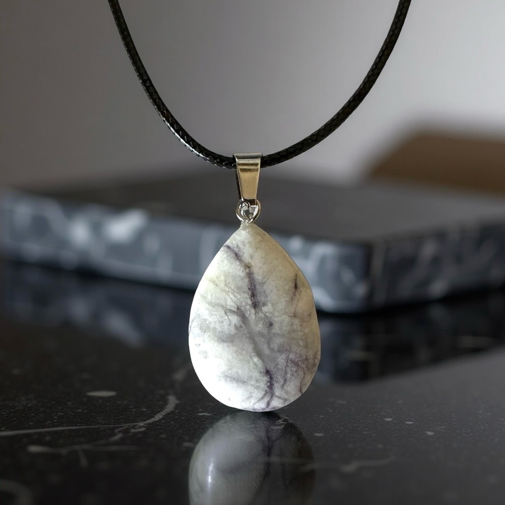 ⭐️ 5 for $25 Natural Stone Water Droplet Pendant Necklace on Black Cord